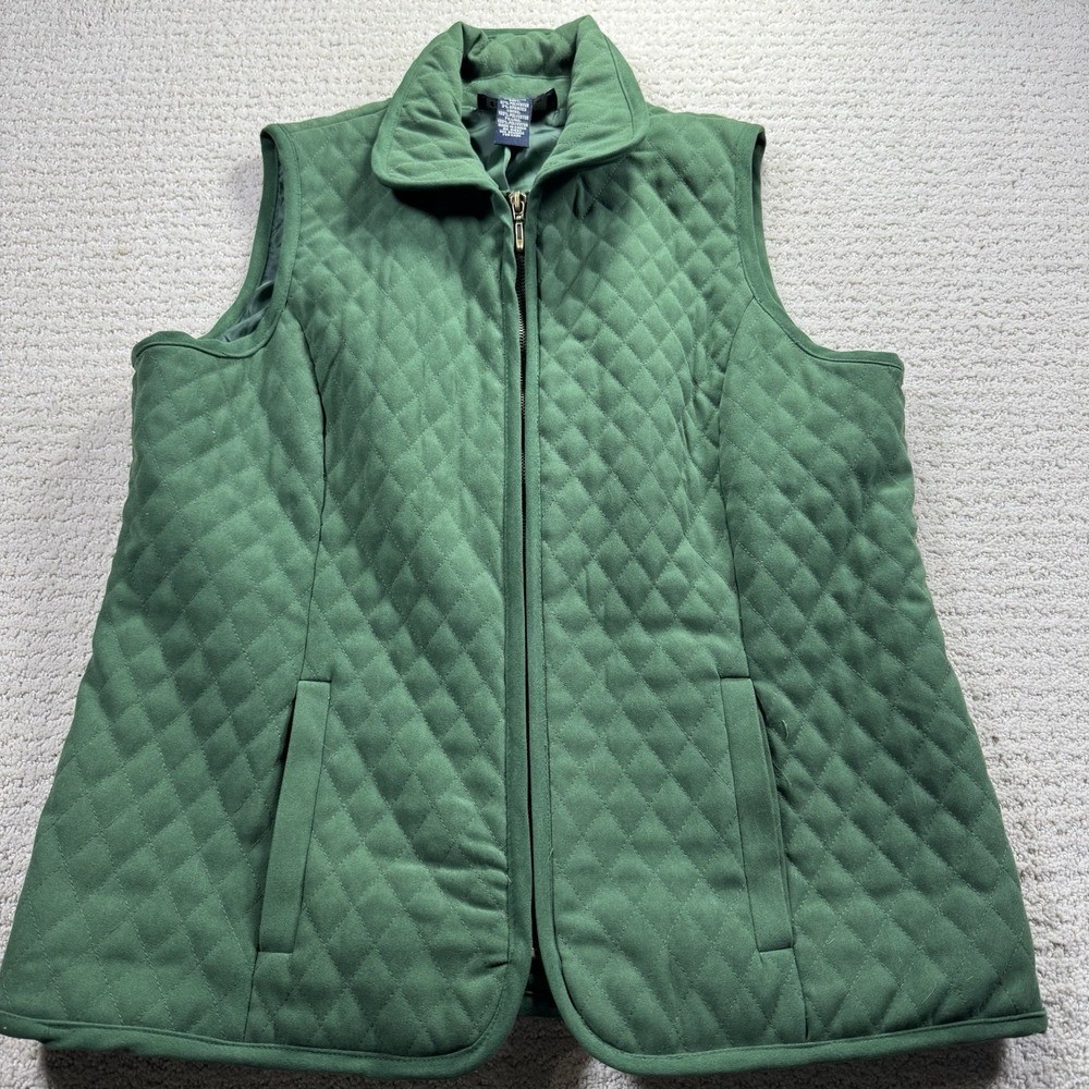 Denim & Co.‎ Green Quilted Vest Women's  Full Zip Size Medium